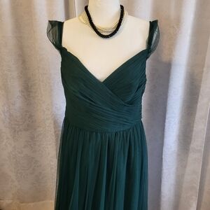 David's Bridal Womens Sleeveless Chiffon Dress, Size 12, Dark Green